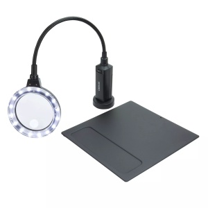 Lupă flexibilă iluminată LED, cu lentilă spot 4x și bază magnetică - Carson - Img 2