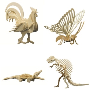 Set 4 animale din lemn, crocodil, cocos, Ouranosaurus, fluture, Pebaro - Img 5