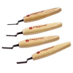 Set 4 micro dalti indoite pentru sculptura in lemn MT150E, Flexcut