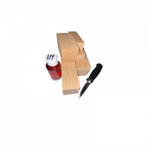 Set 5 blocuri de lemn de cires pentru cioplit cu 50 ml ulei in + cutit sculptura basic, Morakniv - Img 2