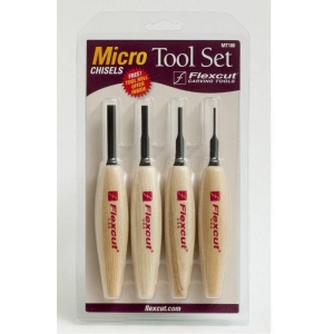 Set de 4 micro-dalti de mana pentru sculptura in lemn, MT100E, Flexcut - Img 2
