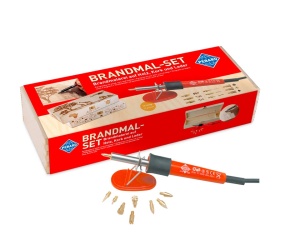 Set de pirogravura cu 9 accesorii in cutie de lemn, Pebaro