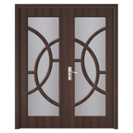 Usa Dubla de Interior din MDF Novo Doors ND220, Geam Sablat, Cadru din Lemn Masiv, KIT COMPLET, Toc , Manere si balamale incluse (Culoare: Wenge, Dimensiune: 140 cm,, Toc: Reglabil 30 cm, Maner: Patrat auriu inchidere magnetica)