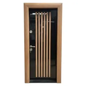 Usa metalica de apartament cu izolatie si vizor Novo Doors First Class NDS45, Deschidere Stanga Dreapta, Dimensiune 200X88 cm, Tabla 1.2 mm, Negru lucios cu riflaj MDF Stejar