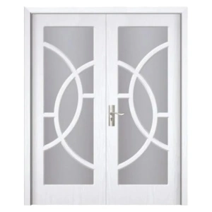 Usa Dubla de Interior din MDF Novo Doors ND220, Geam Sablat, Cadru din Lemn Masiv, KIT COMPLET, Toc , Manere si balamale incluse