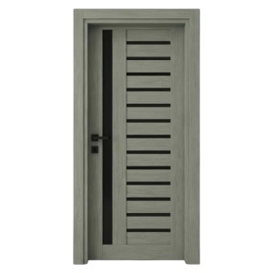 Usa de interior din MDF cu cadru din lemn masiv Novo Doors NDM01 cu sticla neagra mata de culoare Gri