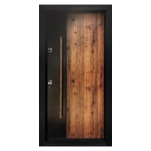 Usa metalica de exterior cu izolatie si vizor Novo Doors NDA4, Din compozit, 2 yale, Kit complet, Pentru case, Negru perlat cu stejar auriu