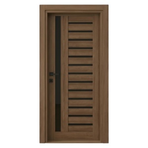 Usa de interior din MDF cu cadru din lemn masiv Novo Doors NDM01 cu sticla neagra mata de culoare Nuc