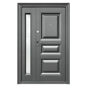 Usa metalica dubla de exterior cu geam termopan si izolatie Novo Doors ND8001, deschidere stanga dreapta, 2 yale, dimensiuni multiple, tabla 0.7 mm, toc 7 cm, clanta inclusa, Gri Antracit