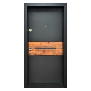 Usa metalica de exterior cu izolatie si vizor Novo Doors NDA2, Din compozit, 2 yale, Kit complet, Pentru case, Gri antracit cu insertie stejar
