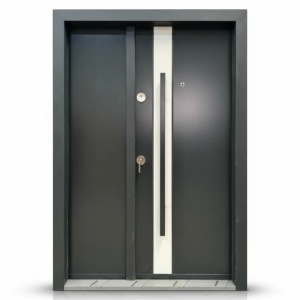 Usa metalica dubla de exterior Novo Doors NDA1D de culoare Gri Antracit si gri deschis cu deschidere pe Dreapta
