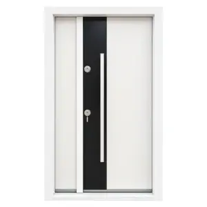 Usa metalica dubla de exterior cu izolatie si vizor Novo Doors NDA5D, panouri compozit, 2 yale, Alb cu Negru