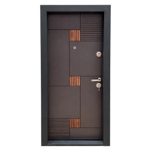 Usa metalica de apartament Novo Doors NDS06 de culoare Gri antracit cu insertie Stejar cu deschidere pe Stanga
