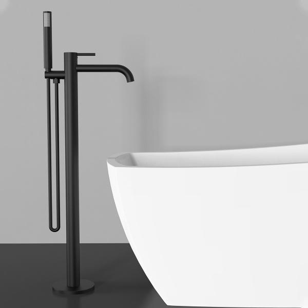 Baterie cada freestanding Slimmer Himark, negru mat, cu dus de mana - Img 2