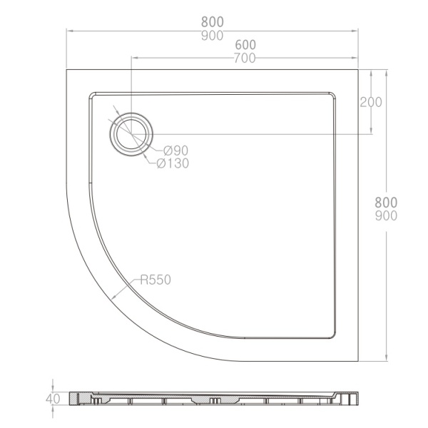 Cadita dus din compozit, semirotunda, SMC STONE, alba, 80 × 80 cm, Slim 2,6 cm – Anahita - Img 4