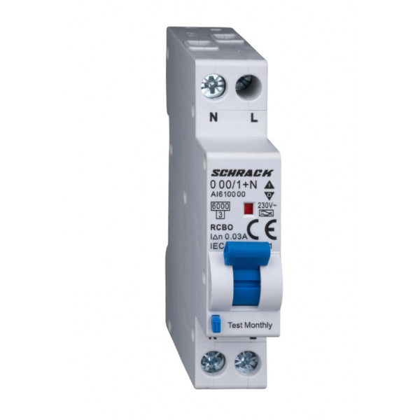 Disjunctor diferential RCBO Tip A B 6/003A 1P N un modul 6kA