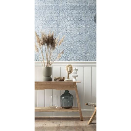 Gresie BOHO 59.8x59.8cm, interior-exterior, tip décor, rectificat, alb-albastru, Tubadzin - Img 2