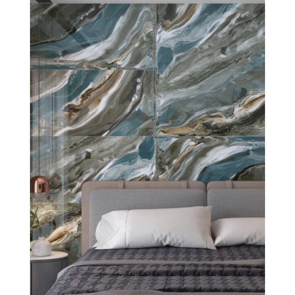 Gresie Canvas aqua lucios portelanata, rectificata, interior-exterior, tip marmura 60X120 India - Img 2