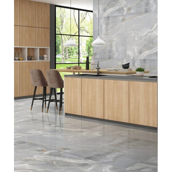 Gresie Scott Onyx grey lucios portelanata, rectificata, interior-exterior, tip onyx 60X120 India - Img 2