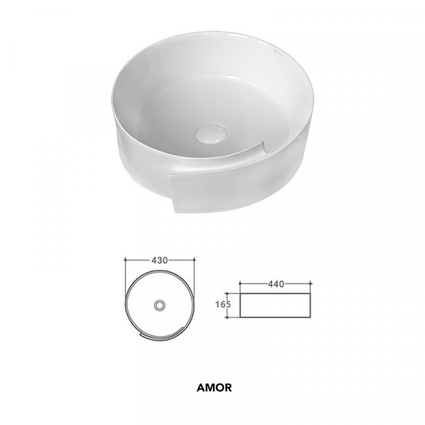 Lavoar baie pe blat AMOR ROTUND, alb din ceramica, 44x43x16.5cm 8046 Fluminia - Img 2