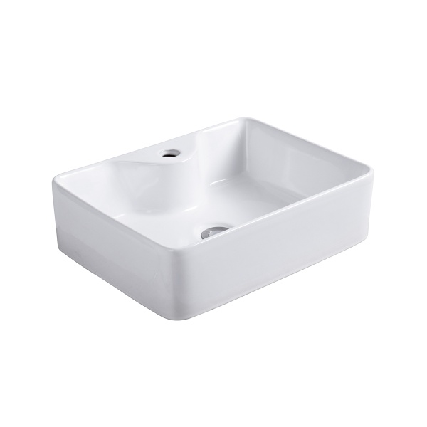 Lavoar pe blat Recall, dreptunghiular, alb, cu orificiu pentru baterie, ceramica sanitara, 49 x 38 x 13 cm, Anahita - Img 4