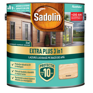 Lazura lucioasa pentru lemn pe baza de apa Sadolin Extra plus 3 in 1 incolor 0.75L