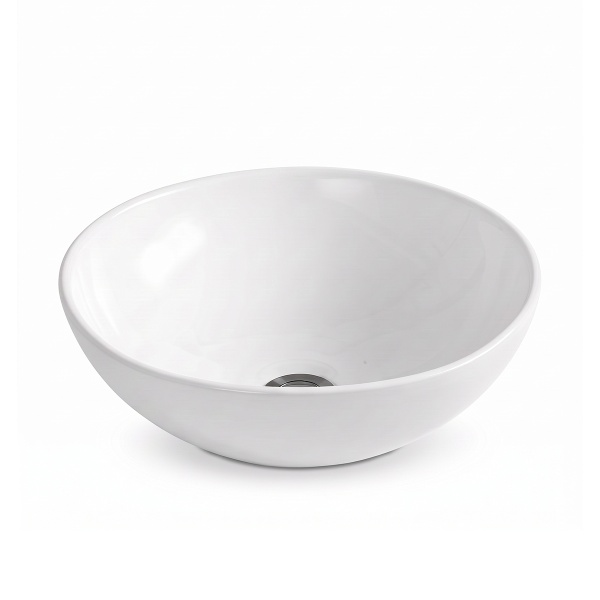 Set lavoar pe blat Elegance, alb, rotund, 38 x 38 x 13 cm, cu baterie lavoar inalta Slimmer, negru mat, H 32.2 cm - Img 3