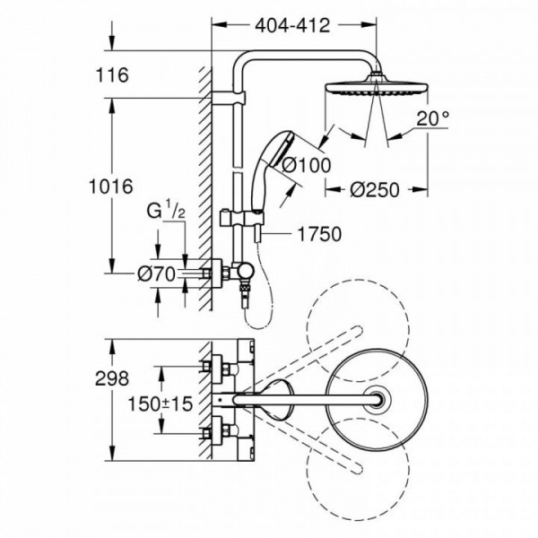 Sistem de dus Grohe Vitalio Start 250 266772430, 1/2'', aparent, termostat, 250 mm, 1 pulverizare, anti-calcar, mat, negru GRO266772431 - Img 2