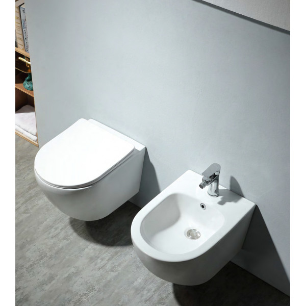 Vas WC suspendat Rimless cu capac Soft Close, 32 x 52,5 x 36 cm alb, Eternity, Anahita - Img 6