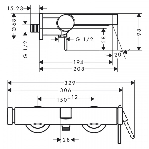 Baterie cada dus Finoris, montaj aparent, negru mat 76420670 Hansgrohe - Img 2