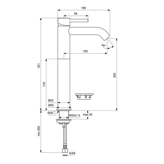 Baterie lavoar inalta Ceraline 320, fara ventil, negru mat BC269XG Ideal Standard - Img 5