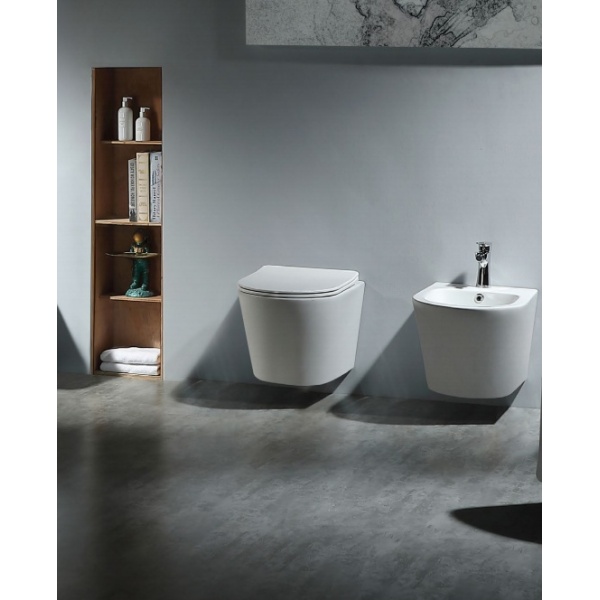Bideu suspendat Beauty, alb, ceramica sanitara, 52,5 x 36,5 x 32 cm, Anahita - Img 3