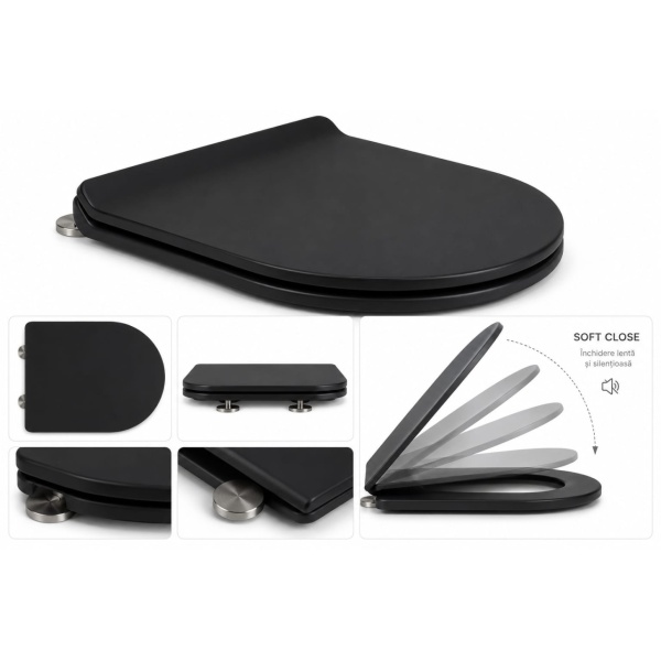 Capac WC Eternity negru mat, soft close, duroplast, Anahita, 44,5 x 36,5 cm - Img 3