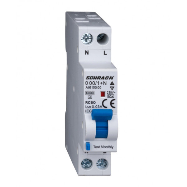 Disjunctor diferential RCBO Tip A B 10/003A 1P N un modul 6kA