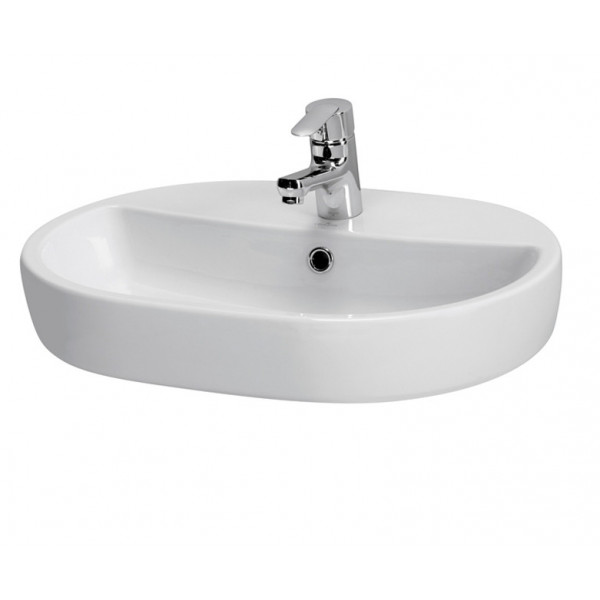 Lavoar baie pe blat Caspia oval alb din ceramica 60x42cm Cersanit - Img 2