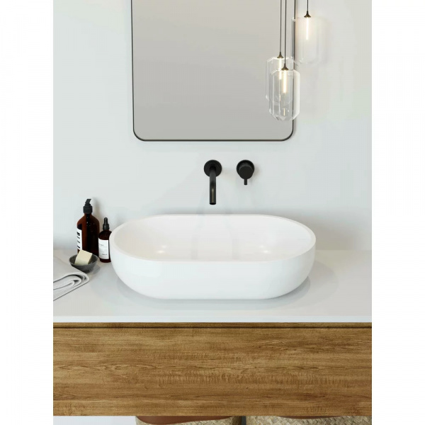 Lavoar baie pe blat CHIRA, oval, alb din compozit 60x35x17cm Cast Marble - Img 2