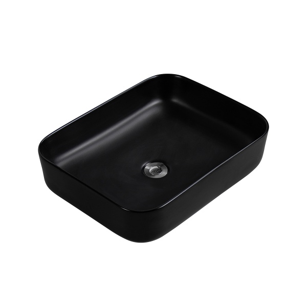 Lavoar baie pe blat Elegance, dreptunghiular, negru mat, din ceramica, 50 x 40 x 13 cm, Anahita - Img 4