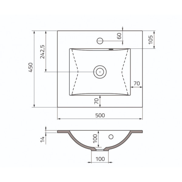 Lavoar incastrat Silver, dreptunghiular alb din compozit 50x45cm ORSUME-SI-50-92 Oristo - Img 2