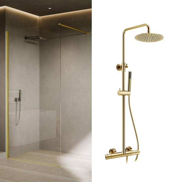 Set paravan dus gold profil L Recall 90x200cm si coloana dus gold
