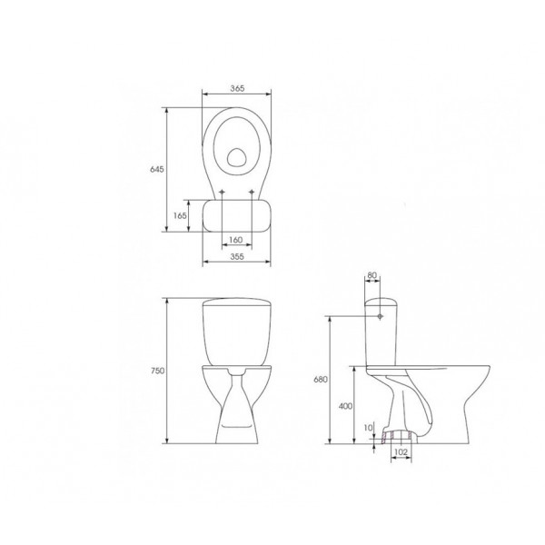 Vas WC cu rezervor și capac, 64,5 x 36,5 x 75 cm, alb, President P010 K08-028-EX3, Cersanit - Img 3