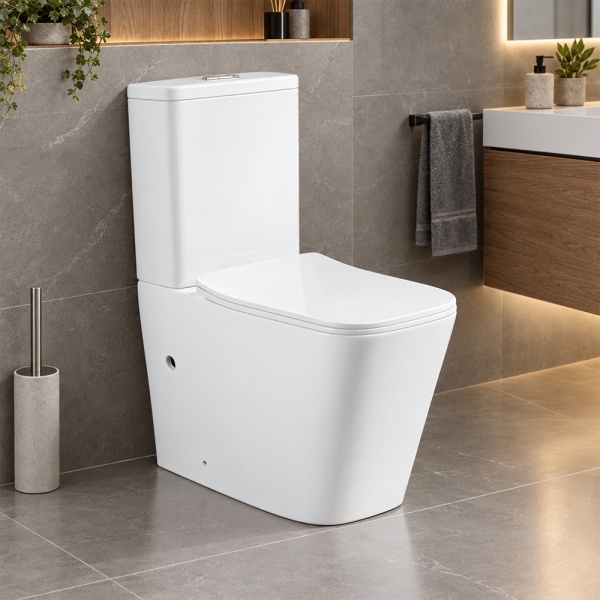 Vas WC stativ Rivera Anahita, alb, evacuare orizontala, 64 x 36 x 81 cm, rezervor si capac WC soft close inclus - Img 2