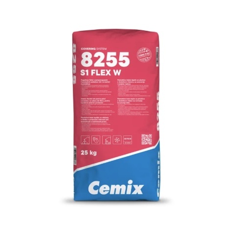 Adeziv flexibil alb pentru plăci ceramice, cu adaos de fibre, S1FLEX W 8255 CEMIX 25KG