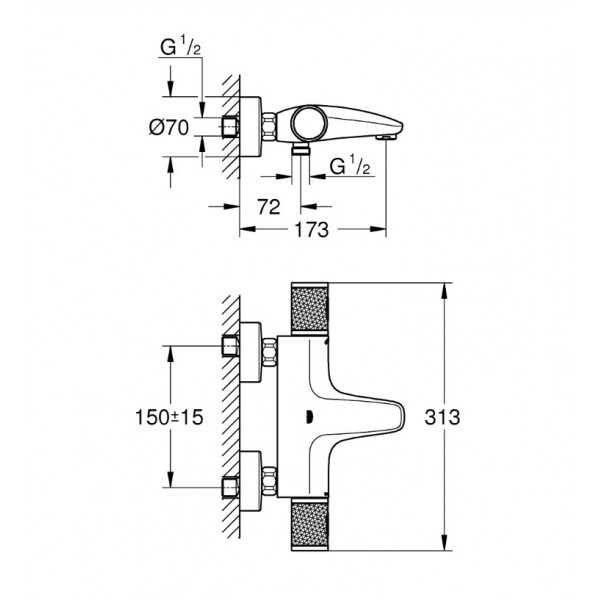 Baterie cada PERFORMANCE GROHTHERM 1000 cu termostat 34830000 Grohe - Img 3