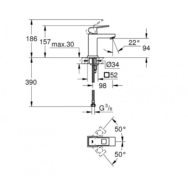 Baterie lavoar Eurocube monocomanda S-size Grohe 2312700E - Img 2
