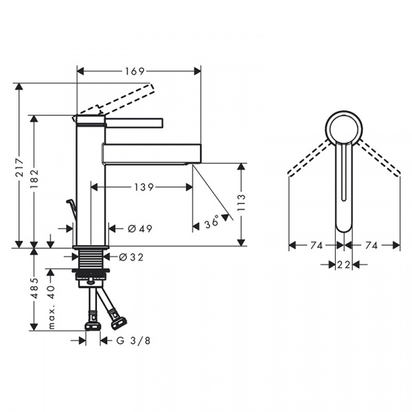 Baterie lavoar Finoris 110, cu ventil Push-Open, crom 76020000 Hansgrohe - Img 3