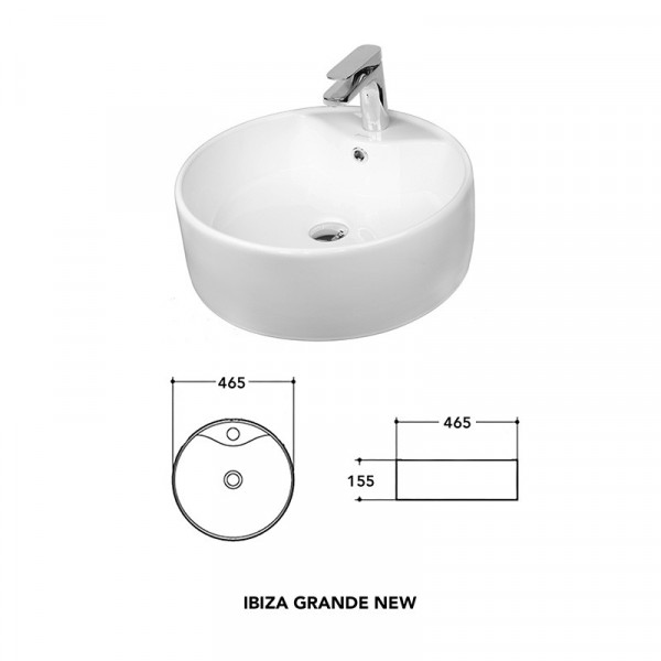 Lavoar baie pe blat IBIZA GRANDE NEW, rotund, alb din ceramica 46.5cm Fluminia - Img 2
