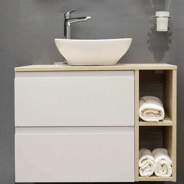 Lavoar baie pe blat RIO, oval, alb din ceramica, 41x33x14.5 CBA082 Fluminia - Img 2