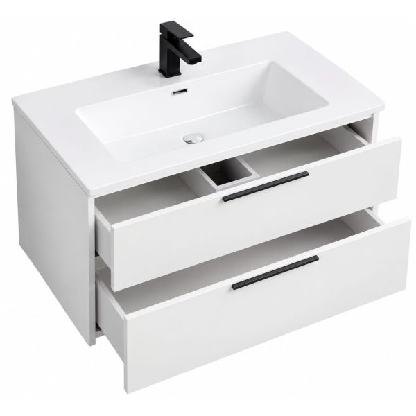 Mobilier baie suspendat alb cu manere negre Luna 80x45.5x50cm - Img 3