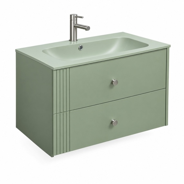 Mobilier baie suspendat cu lavoar Olivia verde mat 80x46x52cm - Img 2