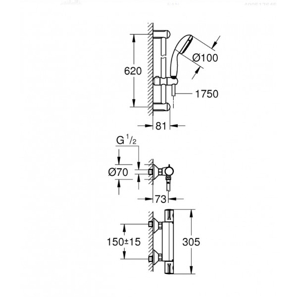 Set baterie dus GROHTHERM 800 cu set de dus New Tempesta II 60cm 34565001 Grohe - Img 2